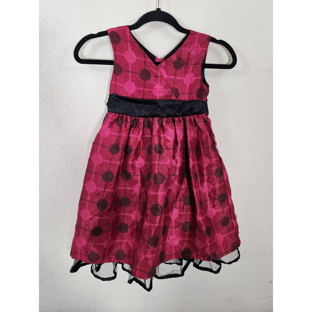 Brooke Lindsay Girls Dress 6 Red Pink Black Embroidered Party Formal Tulle